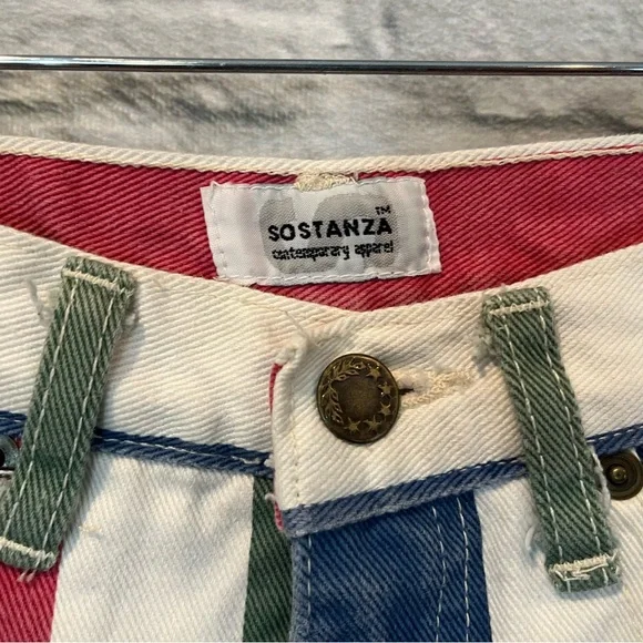 Vintage 80’s 90’s Sotanza Colorblock Stripe Cotton Shorts 26” (7/8) - Picture 4 of 7